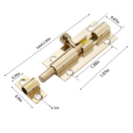 4 PCS Brass Barrel Bolt Slide Latch Lock 2 Inch, Security Gold Slide Latch Lock, Slide Bolt Latch Door Barrel with Screws