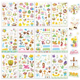 DPKOW 24 Sheets German Easter Sticker Set, Merry Easter Stickers for Crafts, Easter, DIY Scrapbook, Bullet Journal, Photo Album, Easter Eggs, Rabbit Stickers, Christian Easter Stickers, Decals, Easter