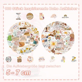 Pack of 100 Inspirational Boho Stickers, Vintage Stickers, Boho Motivational Aesthetic Stickers, Cute Vinyl Stickers for Laptop, Mobile Phones, Skateboard, Luggage