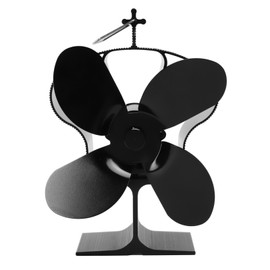 4 Blades Heat Powered Stove Fan High Temperature Resistance Self Starting Fireplace Fan Black Diameter 152mm LT381 Crown Style