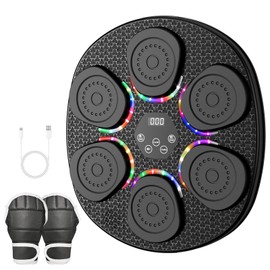 Music Boxing Machine for Kids Adults, Smart Interactive Music Punching Machine with Gloves 9 Modes, 9 Speeds 3 Sensitivity Wall Mounted Electronic Boxing Punching Pad for Reaction Training Black