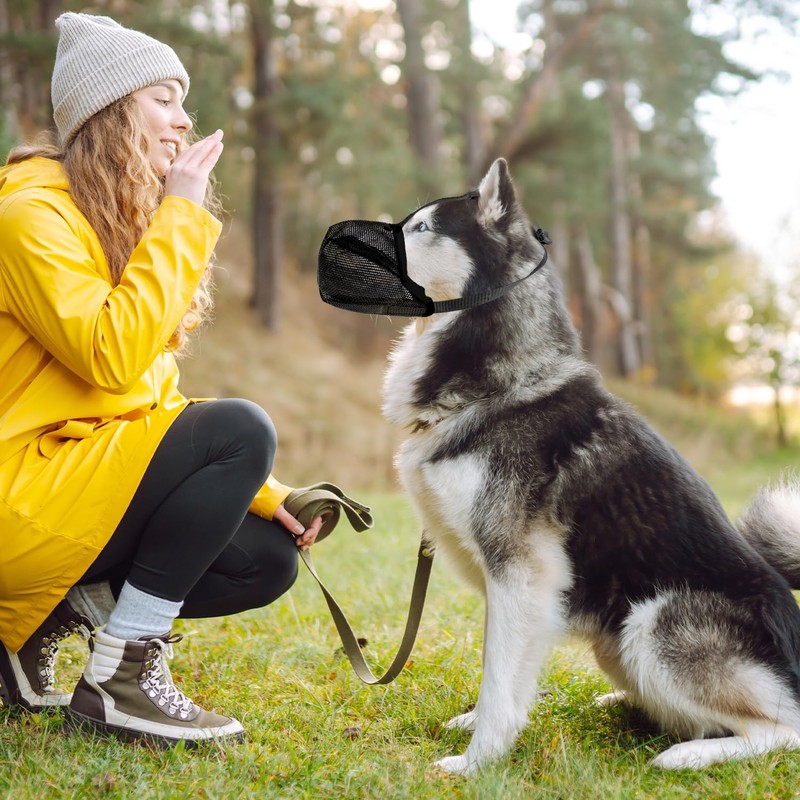 Dog Muzzle Soft Breathable Mesh - Adjustable Reflective Anti-Bark, Anti-Bite