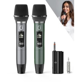 HWWR Wireless Microphones, Professional UHF Dual Microphones for Karaoke, Wireless Dynamic Microphone System Set with Rechargeable Receiver,Plug and Play, Speech, Wedding, Church, PA System