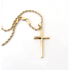 RIVETING JEWELRY 18K Gold Rope Chain Style Cross Pendant Necklace 3MM Cross Necklace Clasp for MEN, HUSBAND Thin for Charms Miami Cuban Link Diamond Cut Religious Beveled Edge (22)