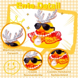 Mwmoeen Christmas Rubber Duck Car Decorations, Pack of 2 Rubber Duck Car Dashboard Decorations with a Lace Dress and Mini Antlers and Sunglasses, Suitable for Car, Home Decoration