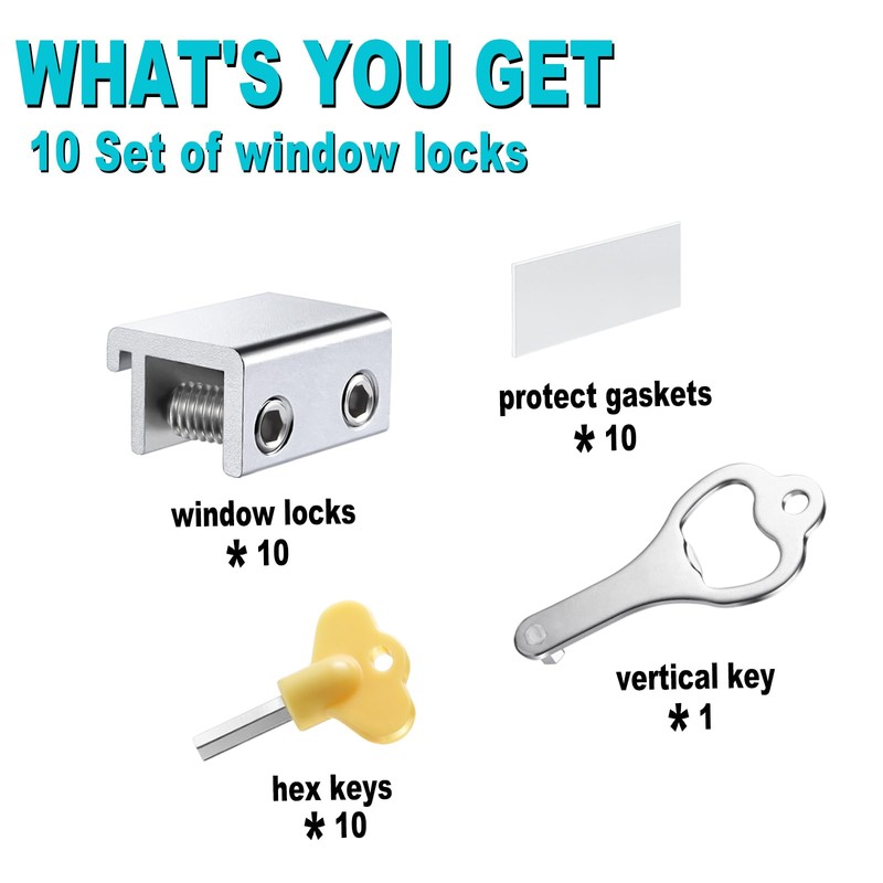 Sliding Window Locks (10 Sets), Security Window Locks with Keys,