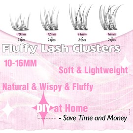 Lash Clusters Wispy Eyelash Clusters Eyelash Extensions 96pcs Individual Lash Extension 10-16MM Natural CD Curl Cluster Lashes by Ruairie