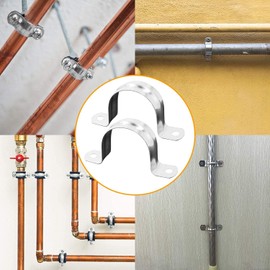 Boxonly Pipe Strap Clamp for Fixing Pipes Stainless Steel Saddle Clip U Shaped Pipe Clamp Two Hole Tube Strap Tension Clips U-Tube Ring Hose Clamp 20mm 10pcs