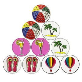 PINMEI Golf Ball Markers Fit for Any Hat Clip and Divot Tool Assorted Patterns, Soft Enamel Technique, Dia 24.4MM (Summer)