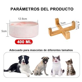 Plato para Perro y Gato de Cerámica Marmolizada con Base de Estabilizadora (Rosa 1)