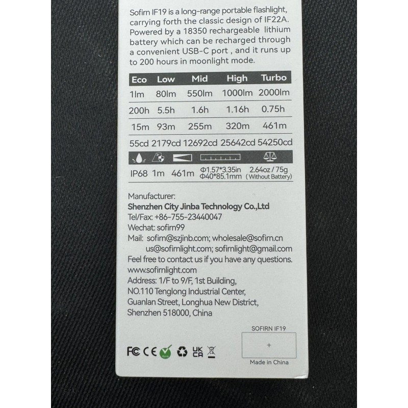 Sofirn IF19 2000LM SST40 Rechargeable Tourch,IP68,Mi