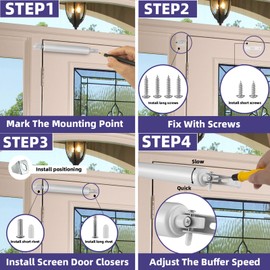 Dluno 1 Set White Screen Door Closers, Storm Door Closer Heavy Duty Screen Door Shock Adjustable Cushion Speed Screen Door Pneumatic Closer, Screen Security Doors Storm Door Shocks Smooth Door Closer