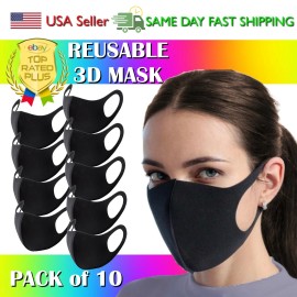 Fashion (10 Packs)  3D Fashion Face Mask Washable and Reusable Black