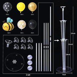 BoKin Bee Balloons Centerpieces for Tables 2 Sets, 2 Bee Foil Balloons and 14 Latex Yellow Black Balloons for Bee Baby Shower Decorations, Bee Party Decorations, Bee Birthday Decorations