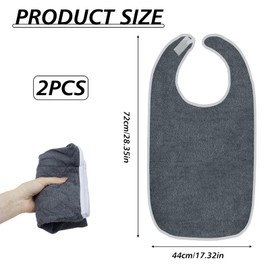 Pack of 2 Waterproof Bibs for Adults, Seniors, Reusable, Washable, Easy to Clean, Unisex Clothing Protector with Velcro Fastening for Elderly and Disabled, Comfortable Eating and Care Protection, gray