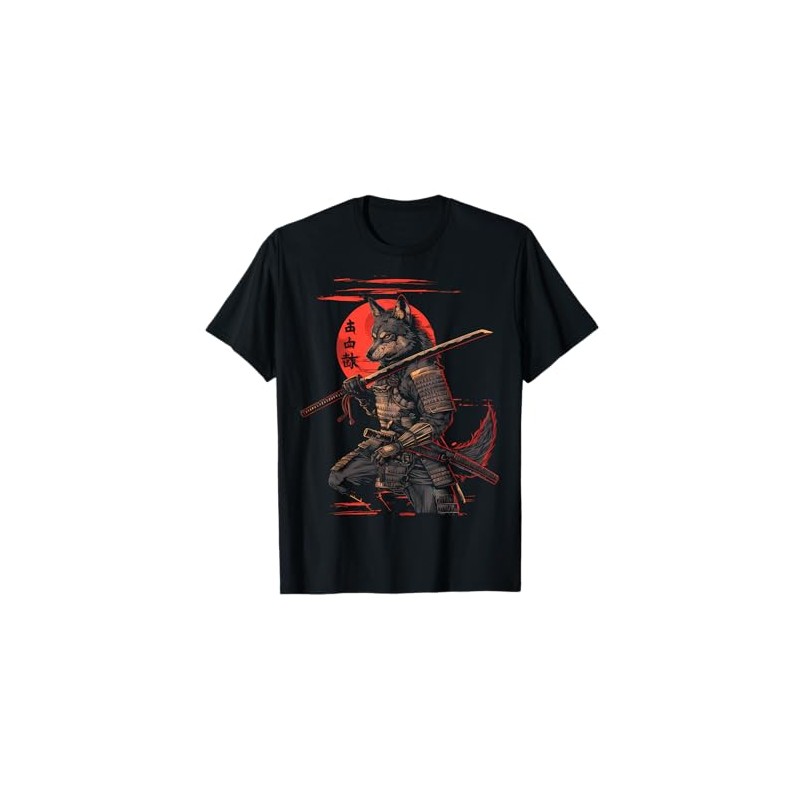 Samurai Wolf Japanese Kanji Samurai Warrior Wolf T-Shirt