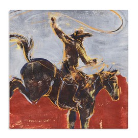 Stupell Industries Rustic Western Cowboy Wild Horse Lasso, Designed by Annie Warren Canvas Wall Art, 36x36, Brown