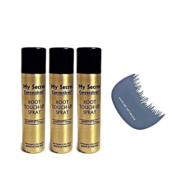 My Secret Correctives Root Touch-Up Natural Highlight Spray - 2oz each - (MEDIUM BROWN) - 3 Cans with FREE Hairline Optimizer Comb