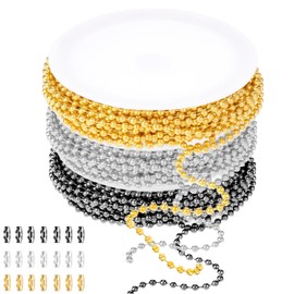 Jumbarre Catena a sfere da 6 m, in acciaio inox, 3 colori, con 21 connettori abbinati, catena a sfere per la creazione di gioielli fai da te, collane, bracciali, portachiavi