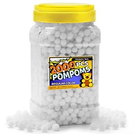 Bundooraking Pom Poms, 0.4inch (1cm), 2000pcs White for Crafts