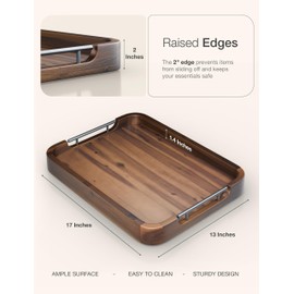 TIDITA Ottoman Tray for Living Room – 17"x13" Rectangle Serving Tray with Handles – Acacia Wooden Tray for Coffee Table, Living Room, Breakfast in Bed – Decorative Trays for Ottoman (Walnut Color)