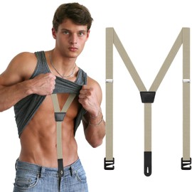 Eurzom Hidden Suspenders for Untucked Men Under Shirt Under Clothing Y Back Suspenders for Men Jeans Outdoor Hiking Ski Pant(Beige)