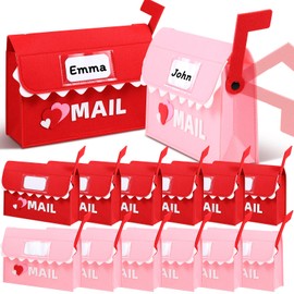Libima 12 Pcs Valentine's Day Felt Mailbox with Flag for Gifts Exchange, Red Pink Valentine Felt Bag with 12 Cards 9.84 x 5.91 x 2.76 Inch Hanging Mailbox for Valentine Party Favor Supplies