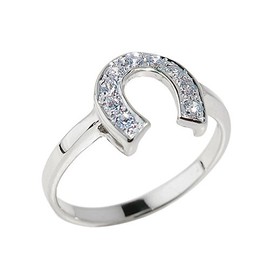 Dainty 925 Sterling Silver CZ-Studded Ladies Horseshoe Ring (Size 9.25)