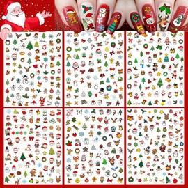 6 Sheets Christmas Nail Art Stickers Decals 3D Self-Adhesive Nail Decals Snowflake Santa Claus Snowman Reindeer Nail Stickers Designs Nails Supplies Winter Xmas Nail Stickers for DIY Manicure Decor