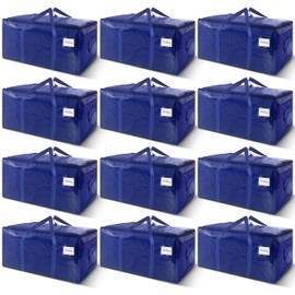 12 Pack Extra Heavy Duty Large Moving Bags with Strong Zipper & Carrying Handles, Sturdy Clothes Storage Bag Totes Bins, Packing Bags Moving Boxes College Moving Supplies, Dark Blue - 33 gal