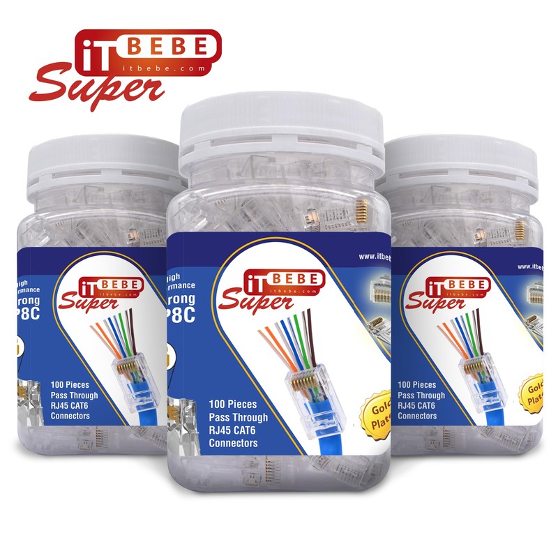 ITBEBE 300 Pieces RJ45 Cat6 Pass Through Connectors - Gold