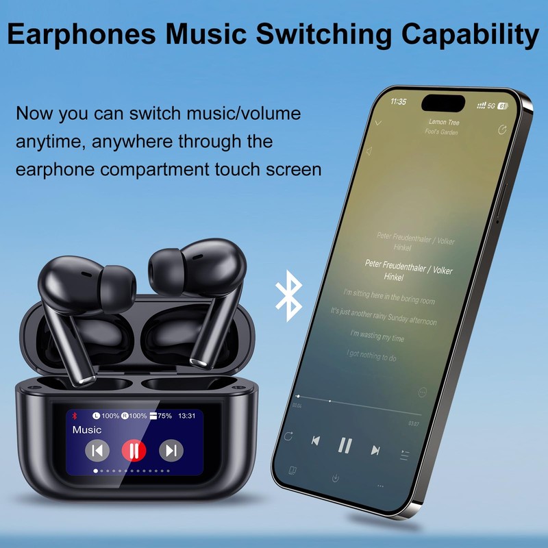 Touch Screen Earbuds, Smart Earphones with Touchscreen, 13 Functions Wireless
