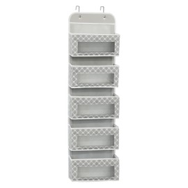 SimpleHouseware Over The Door Hanging Organizer Baby Nursery Storage, 5 Clear Window Pocket, Grey/White