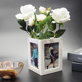 Ivory Color Vase Picture Frame Display 4 Photos, Picture Box Frame for 3.5x5, Multi Picture Frame, Desk Picture Cube, Desk Storage Box, Vase for Flowers, Home Office Decor (1pc)