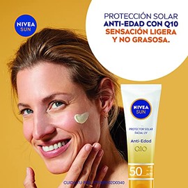NIVEA SUN Protector Solar Facial Anti - edad (50 ml), Enriquecido con Q10, Bloqueador solar FPS 50 , no Grasoso para Todo Tipo de Piel  Protector...  