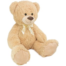 BRUBAKER XXL Teddy Bear 40 Inches - Soft Toy - Plush Cuddly Toy with Ribbon - Gift for Kids and Adults - Beige