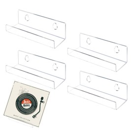 Lotbun Pack of 4 Vinyl Record Wall Mounts, Vinyl Record Holder Wall Transparent CD Wall Mount Acrylic Shelf for Book Photo Picture (Transparent)