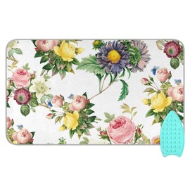 Vintage Floral Homes Ironing Mat/Pad (Large 47 x 28 inch) with 3mm Padding & Silicone Iron Rest for Steam Pressing on Tabletop or Bed - Heat Resistant, Portable, Quilting & Travel Blanket