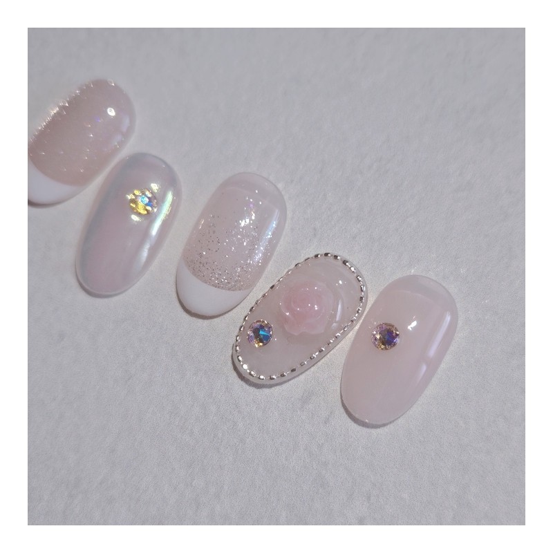 Rose Glam Handmade Nail Tips Rose Parts Stone Nails -