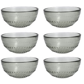 Fortessa Jupiter Vintage Glassware Collection 5 Inch Cereal Salad Dessert Snack All-Purpose Bowl 6 Pack, Smoke Gray, 14 Ounce (6 Pack)