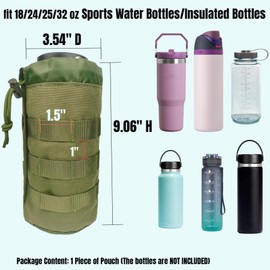 YOWDUTY Tactical MOLLE Water Bottle Holder, Upgraded Water Bottle Pouch with Drawstring Open Top & Mesh Bottom, 16/24/25/32oz Water Bottle Carrier Bag with D-Ring Hook for Backpack(Green)