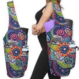 Yoga Mat Bag - Large Opening Long Tote Yoga Mat Carrier Holder Bag with Waterproof Wet Zipper Pocket and Drawstring Water Bottle Pocket - Yoga Bag Fit Most Size Mats - Paisley