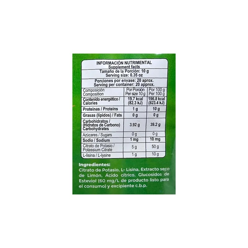 Citrato De Potasio Limón 200 G Herbolaria Saludable.