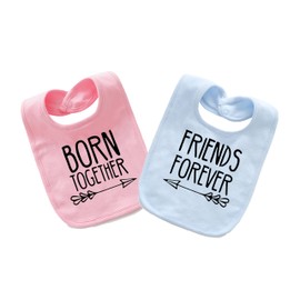 YSCULBUTOL Baby Twins Bibs Born Together Friends Forever Newborn Baby Cute Unisex Bibs Infant Twin Outfits(Pink Blue)