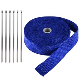 LKRXW Blue Exhaust Heat Wrap 1" x 16 Feet Motorcycle Exhaust Header Pipe Wrap Fiberglass Heat Shield Tape Car Manifold Insulation Thermal Protection with 6pcs Stainless Ties