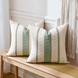 Aisybaklyn Cushion Cover 40 x 40 cm, Set of 2 Boho Decorative Cushion Covers, Cotton and Linen, Decorative Sofa Cushion, Decorative Cushion Cover, Spring, Modern, Sage Green, Farmhouse, Woven Textured