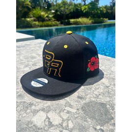 TAINOWEARS Puerto Rico Hat PR 3D Blue M-AGA Embroidered Flatbill Snapback Cap, Morro of San Juan, Coqui, Flor M-aga and Map in Barcode Size 7
