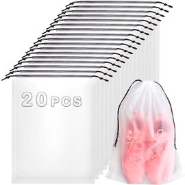 MXCOCO 20Pcs Bolsa para Zapatos, Bolsa de Viaje Esmerilado Transparente con Cordón, Portátil Visible Impermeable Antisuciedad, Multifunción Bolsa Organizadora Para Zapatos, Ropa, Cosméticos, Viaje