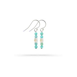Liberty Angels - Gemstone / Natural Stone Pearl Earrings Hanging with 925 Silver Beads and Genuine Opal - Earrings with Certificate, Opal