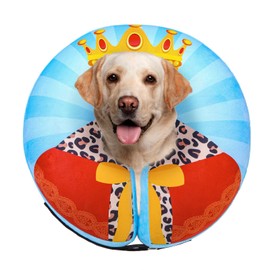 SCENEREAL Dog Cone Alternative After Surgery Donut Collar, Soft Pet Recovery Pillow Collar for Medium Large Dogs, Inflatable Adjustable Neck Collars to Prevent Licking, King Print E-Collars L